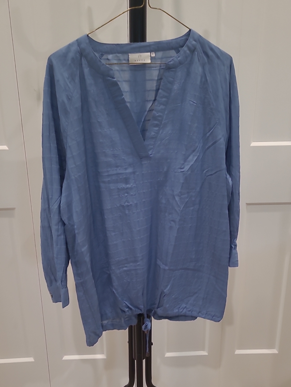 KAFFE Relaxed V-Neck Tunic Blouse in Dusty Blue